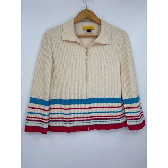 St. John Zip Ribbed Sweater Knit Cardigan & Tank Set Ivory Size Medium Small - Picture 9 of 12